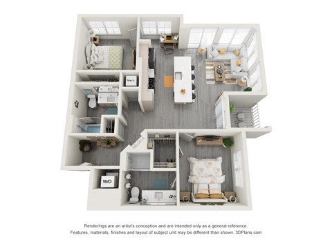 Floor plan for 2 beds, 2 baths, 1106 sqft